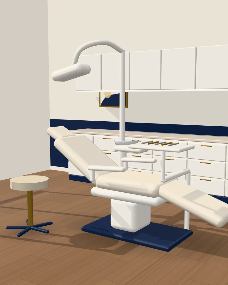 Treatment room with a modern dental chair (3D illustration)